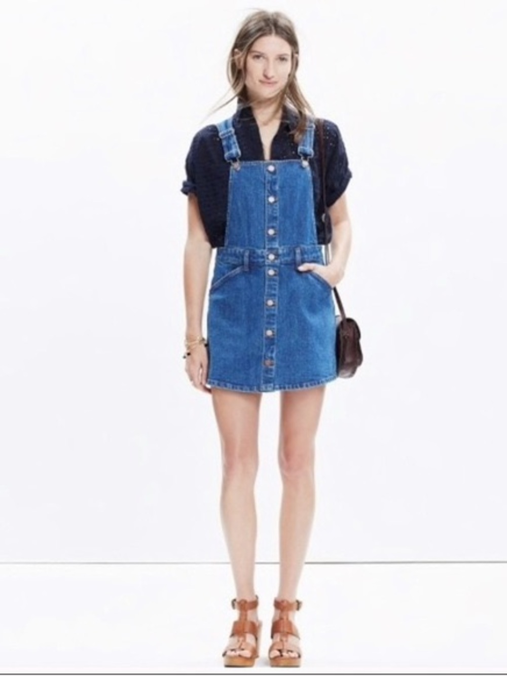 Madewell Blue Denim Button-Front Overall Skort